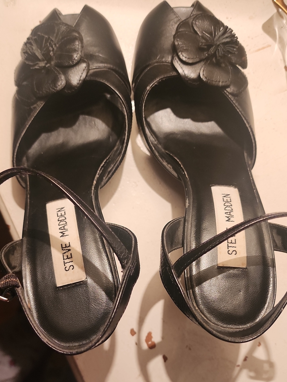 Steve Madden Vintake Y2K Black Floral Applique Slingback Strap Heel